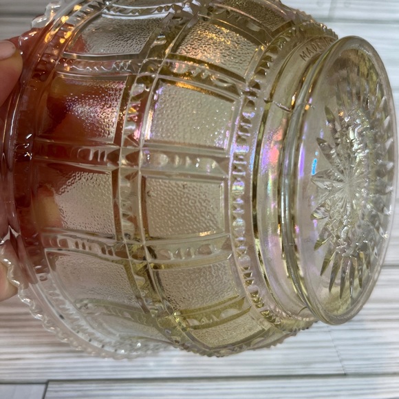 Vintage Lenox Imperial Glass Beaded Block Carnival Glass Bowl #1 Frosted - Picture 10 of 11